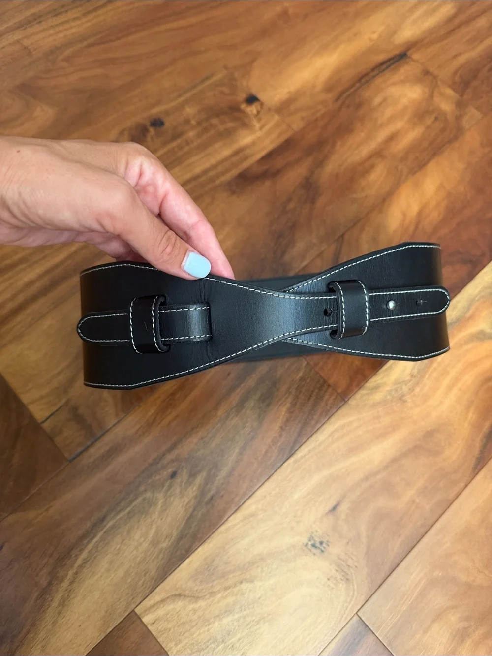 Anthropologie Black Wide Leather Waist Cinch Belt with Contrast Stitching